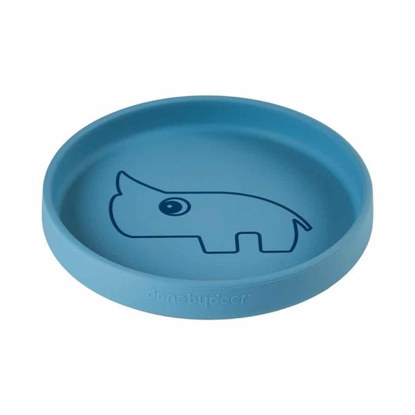 assiette bébé silicone bleu Nozo le rhinocéros Done By Deer
