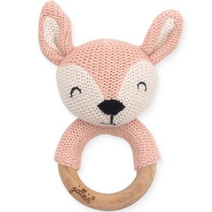 Hochet anneau de dentition Biche en tricot Rose pâle - Jollein