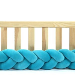 Tour de lit tressé pour bébé velours Bleu lagon