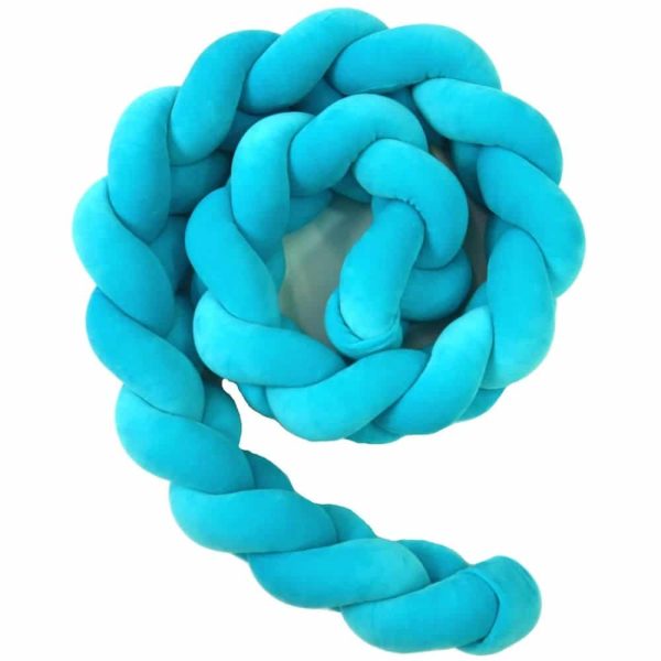 Tour de lit tressé pour bébé velours Bleu lagon