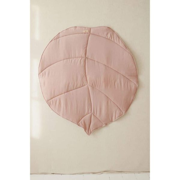 Tapis lin feuille rose poudré