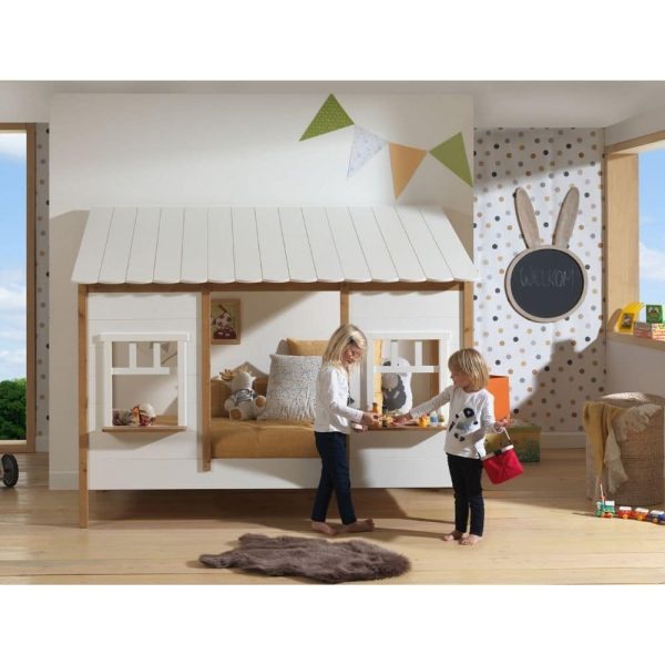 lit cabane housebed 90 x 200 cm blanc & bois vipack (2)