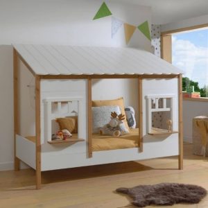 lit cabane housebed 90 x 200 cm blanc & bois vipack