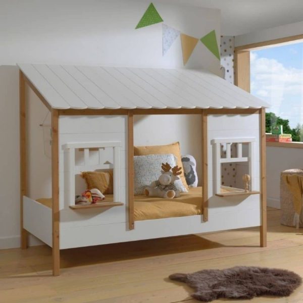 lit cabane housebed 90 x 200 cm blanc & bois vipack