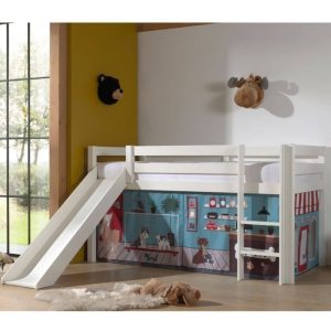 lit cabane toboggan pino 90 x 200 cm blanc – vipack