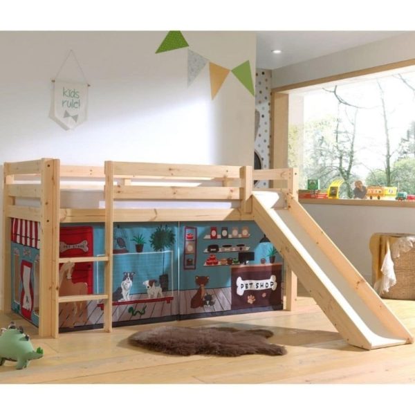 lit cabane toboggan pino 90 x 200 cm nature – vipack