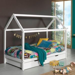 lit cabane en bois dallas 90 x 200 cm blanc – vipack