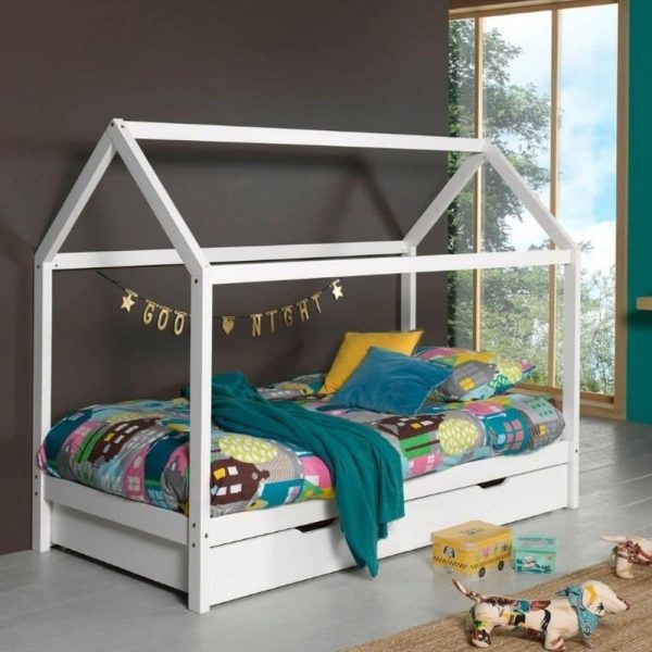 lit cabane en bois dallas 90 x 200 cm blanc – vipack
