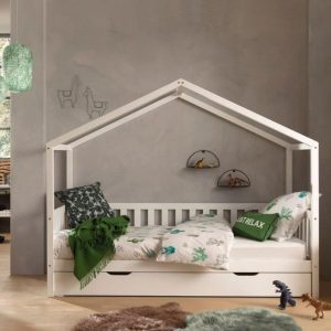lit cabane en bois dallas barrières incluses 90 x 200 cm blanc – vipack