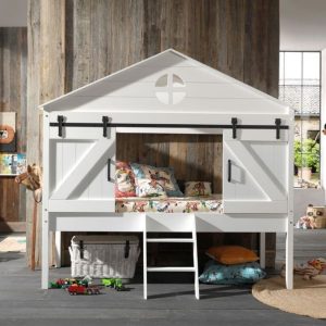 lit cabane surélevé barnie 90 x 200 cm blanc – vipack