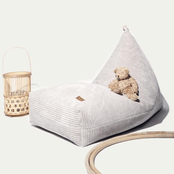 pouf en velours côtelé gris perle 3