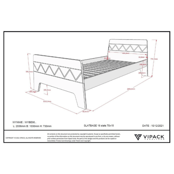 lit junior wynnie 90 x 200 cm rose vipack
