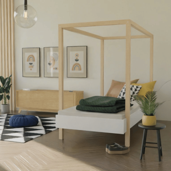 lit à baldaquin modular blanc 90 x 200 cm – benlemi