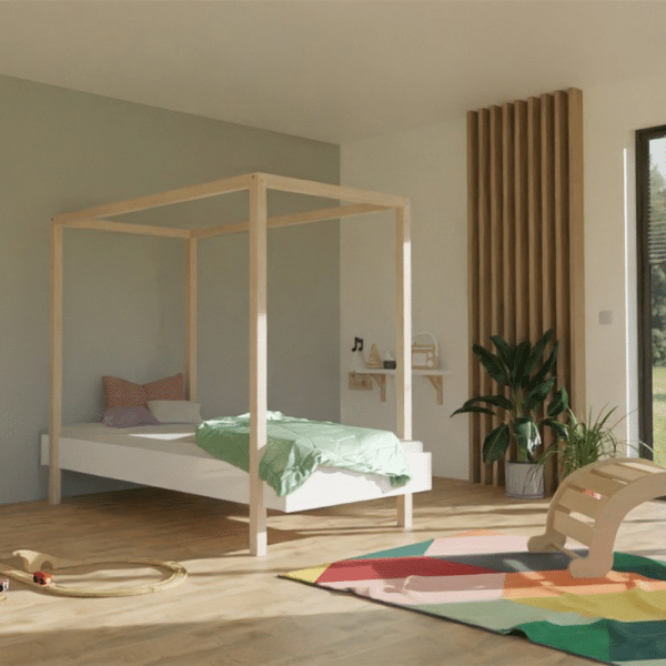 lit à baldaquin modular blanc 90 x 200 cm – benlemi