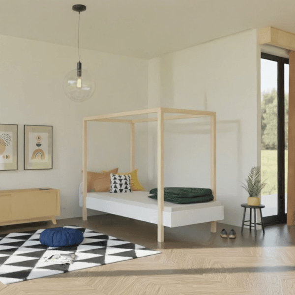 lit à baldaquin modular blanc 90 x 200 cm – benlemi
