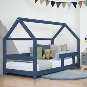 lit junior cabane tery bleu marine avec barrière 90 x 200 cm – benlemi