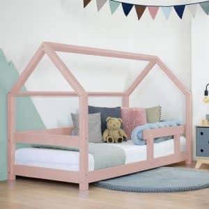 lit junior cabane tery beige avec barrière 90 x 200 cm – benlemi