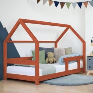 lit junior cabane tery rouge marine avec barrière 90 x 200 cm – benlemi