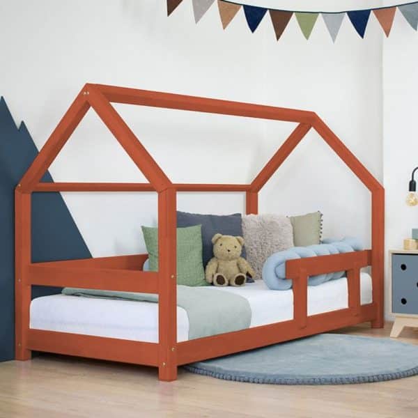 lit junior cabane tery rouge marine avec barrière 90 x 200 cm – benlemi