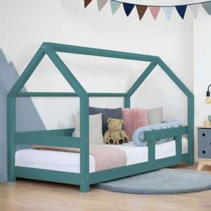 lit junior cabane tery vert avec barrière 90 x 200 cm – benlemi