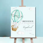 affiche de bienvenue anniversaire personnalisée montgolfière eléphant