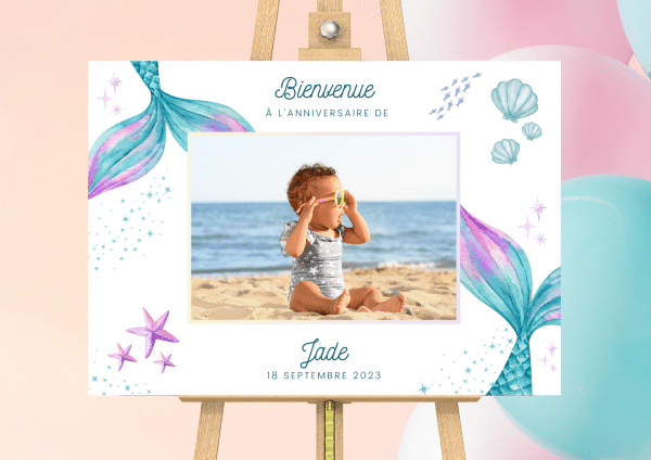 affiche de bienvenue anniversaire personnalisée sirènes